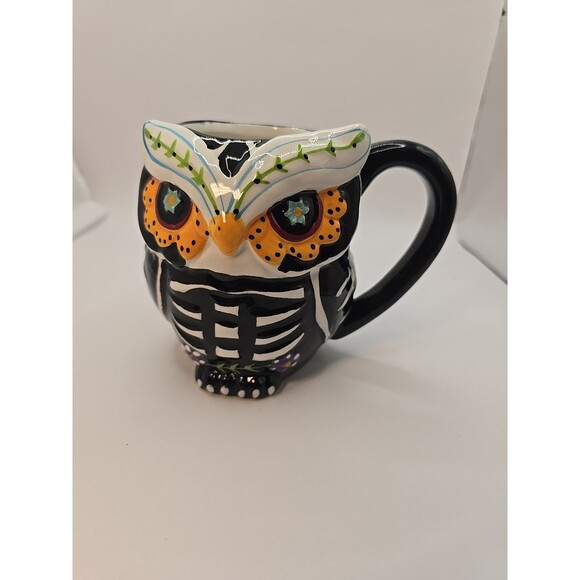 Dia de los Muertos OWL Coffee Mug Figural 16oz 3D Halloween Skeleton Day of Dead - Picture 1 of 6